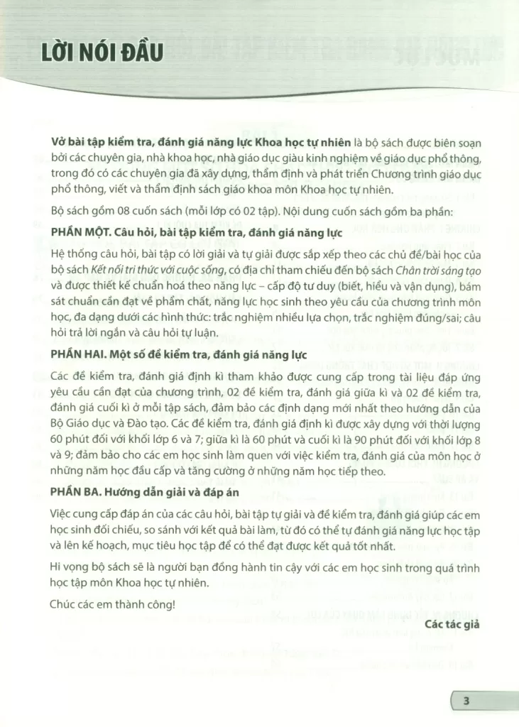 VỞ BÀI TẬP KIỂM TRA, ĐÁNH GIÁ NĂNG LỰC KHOA HỌC TỰ NHIÊN LỚP 8 - TẬP 1 (Sử dụng cho SGK Kết nối tri thức, Chân trời sáng tạo)